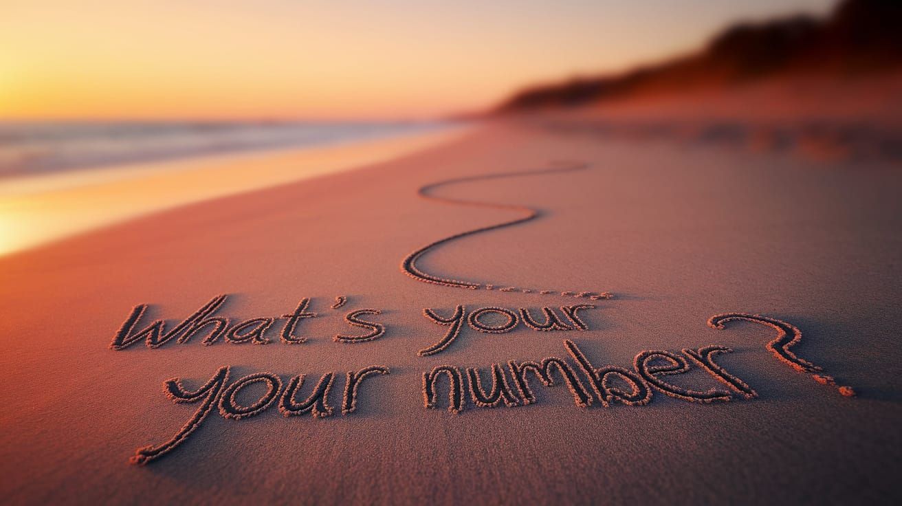 Words in Sand: What's Your Number? at Sunset