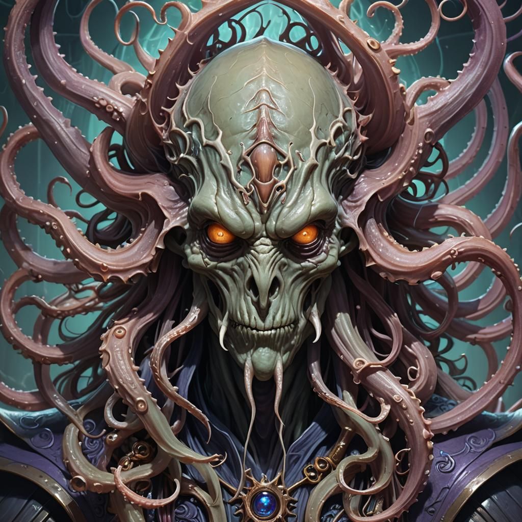 Mindflayer Casting Spells Portrait in Detailed Art Style