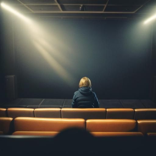 Person in Cinema with Golden Projector Light