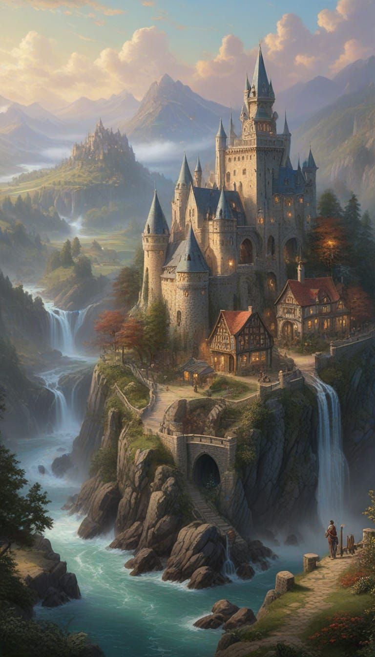 Ethereal Medieval Kingdom Celebrating in Whimsical Fantasy S...