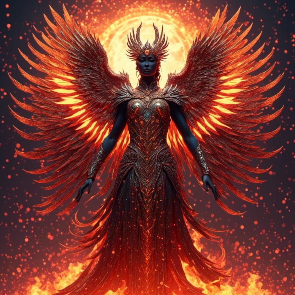 Fiery Phoenix Rising from Ashes in Glory