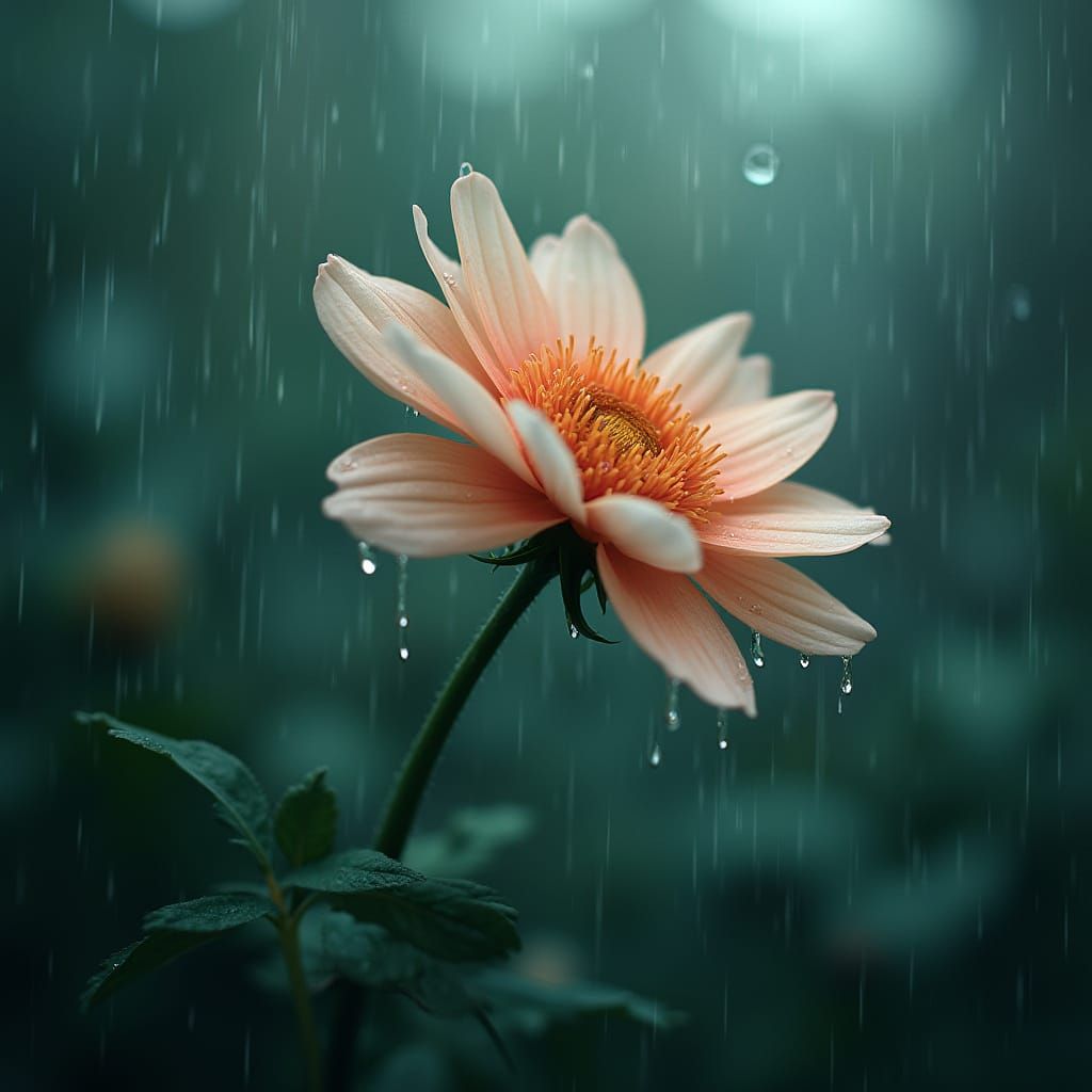 Rain-Kissed Flower in Whimsical Style