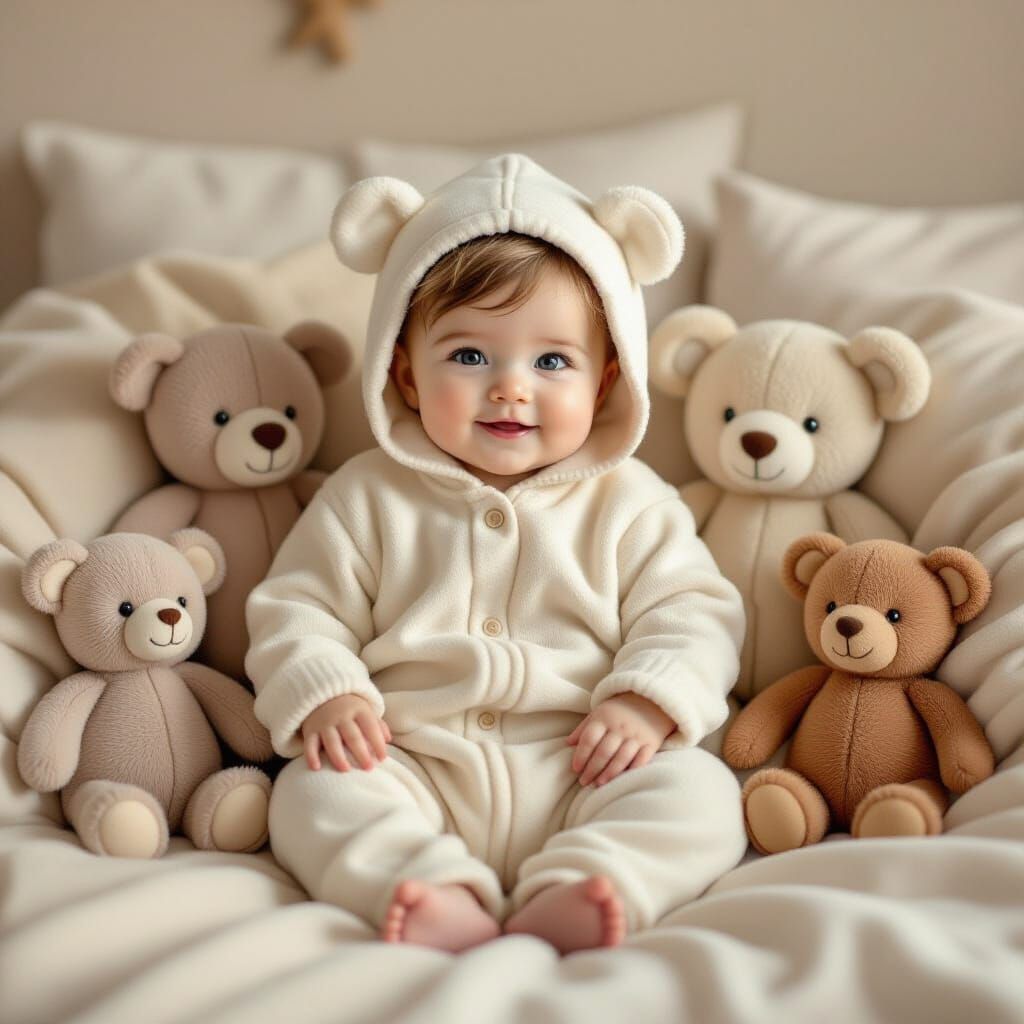 Adorable Baby Surrounded by Toys in Classic Illustration Sty...