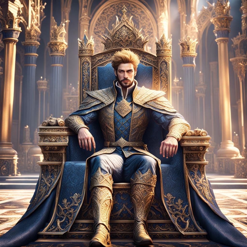 Handsome Prince on Throne: Detailed Fantasy Art