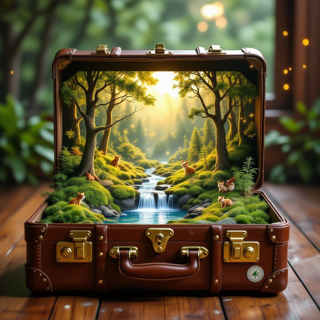 Miniature Forest Inside Vintage Suitcase