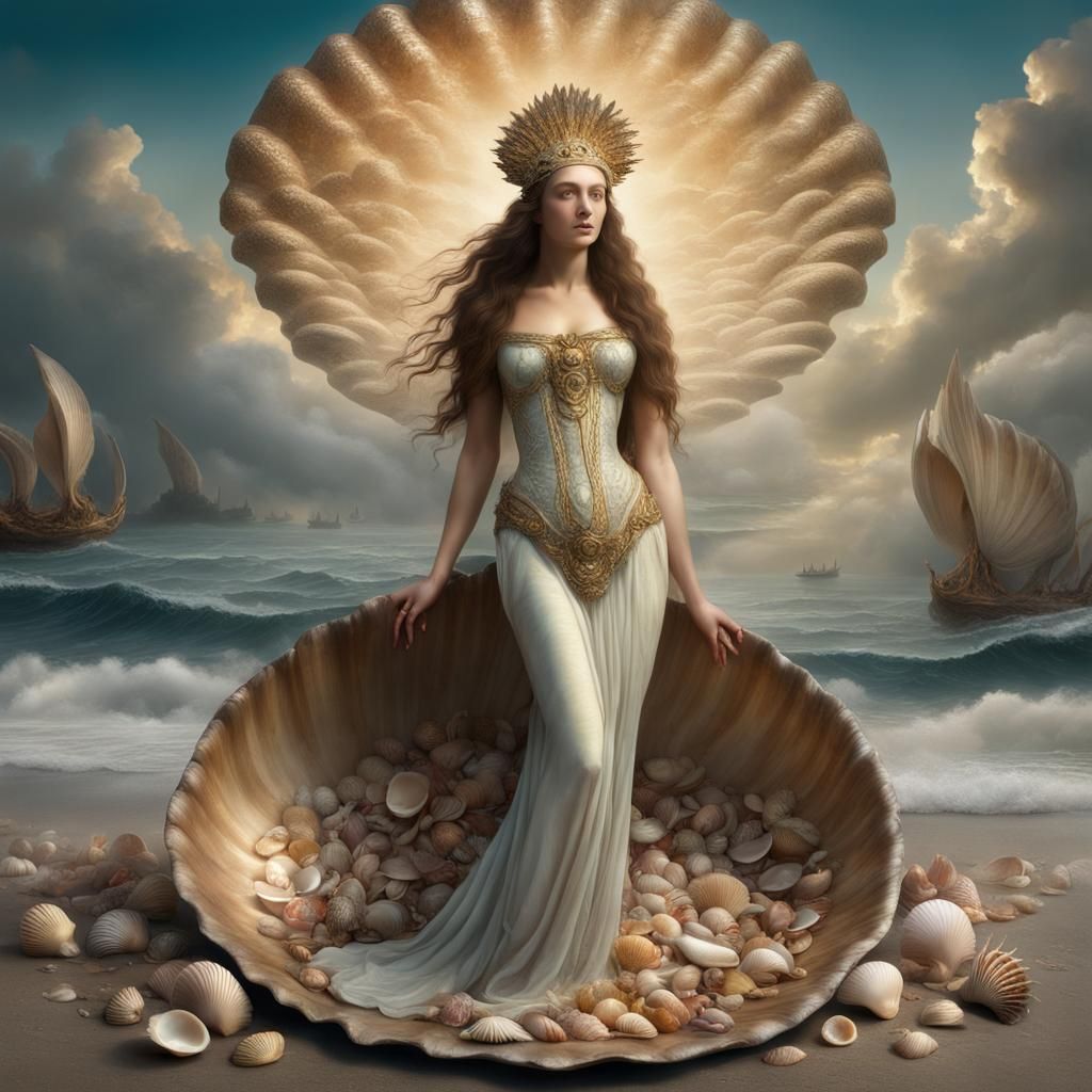 Goddess Venus Emerges in a Shell: Digital Art