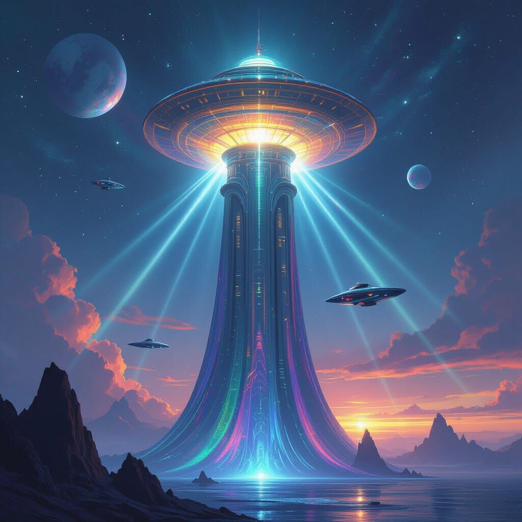 Iridescent Planetary Lighthouse Beckons Spacecraft