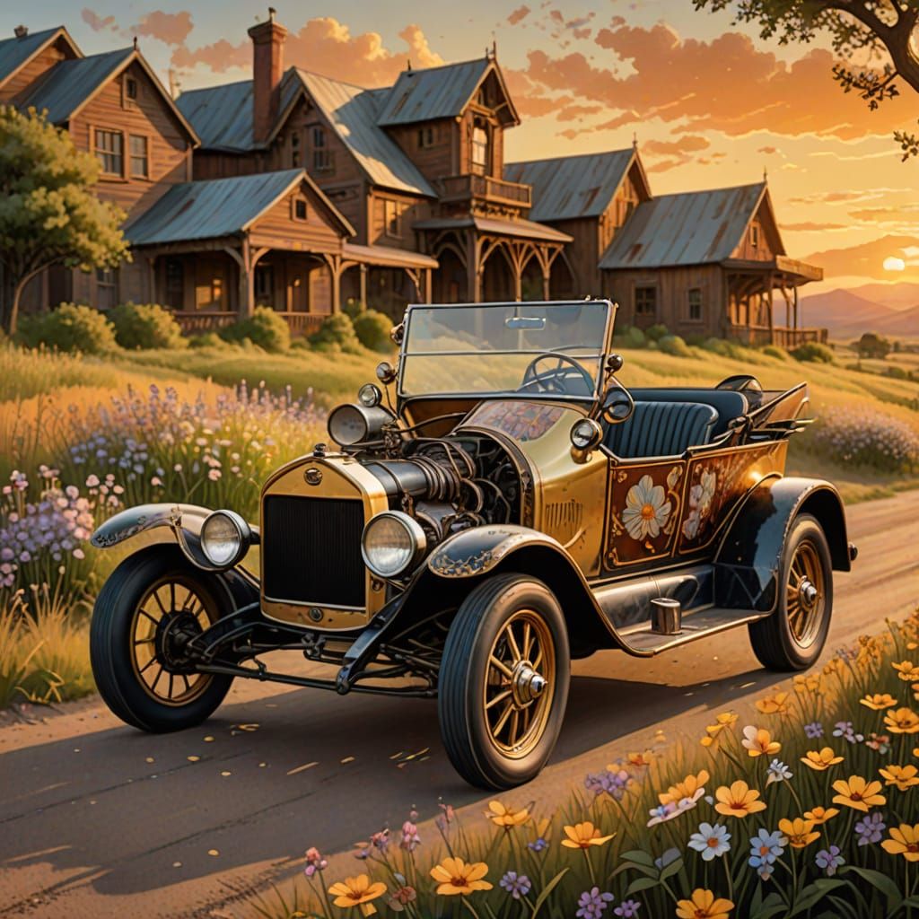 Vintage Art Nouveau T-Bucket Concept Art