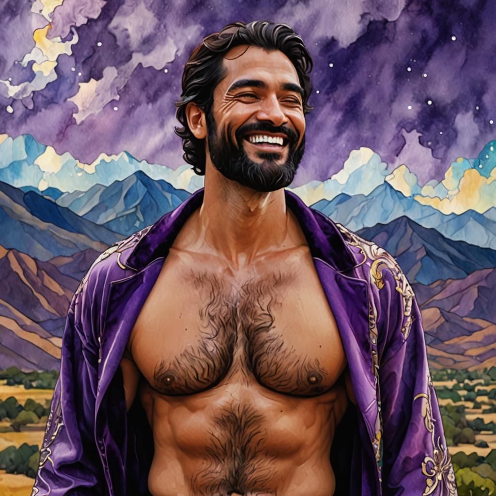 Hirsute Man in Purple Robe, Alcohol Ink Digital Art