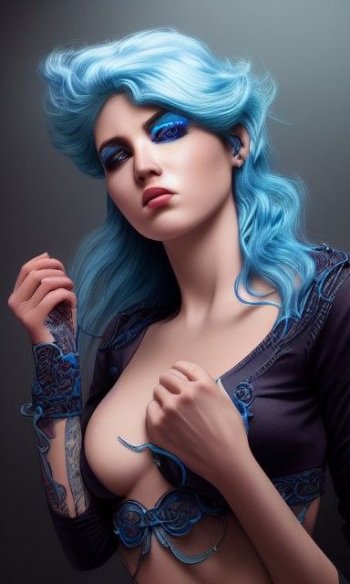 Angelic Blue-Haired Woman: Hyperrealistic Detailed Photograp...