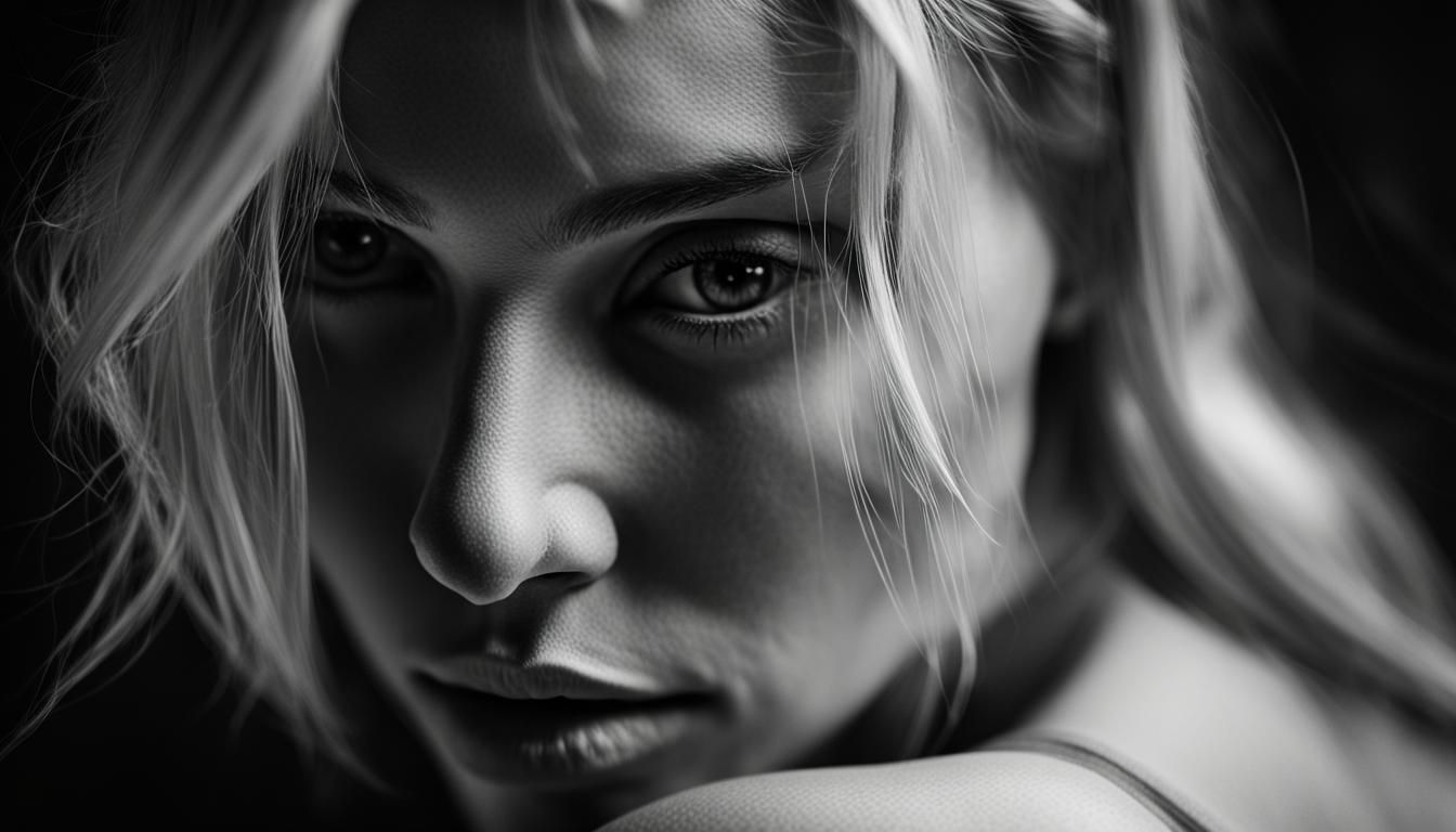 Sensual Blonde Woman in Sheer Bra, Black and White