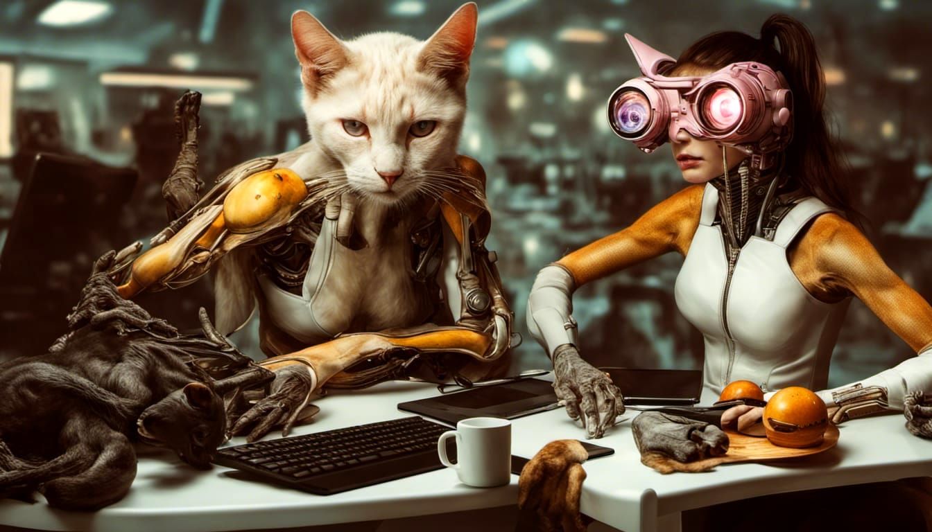 Cyberpunk Woman and Creature in Photorealistic Detail