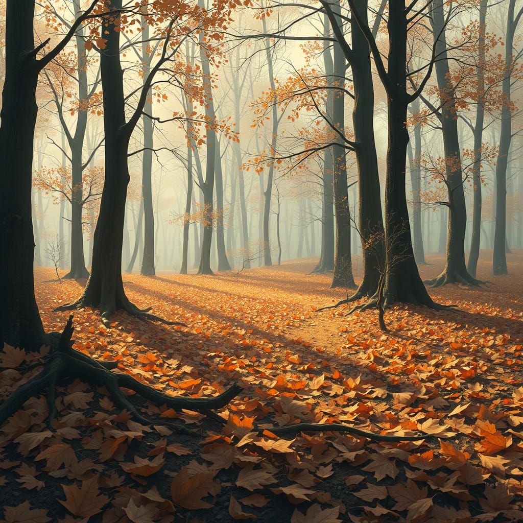 Autumn Leaves Dissolving in Gentle Wind