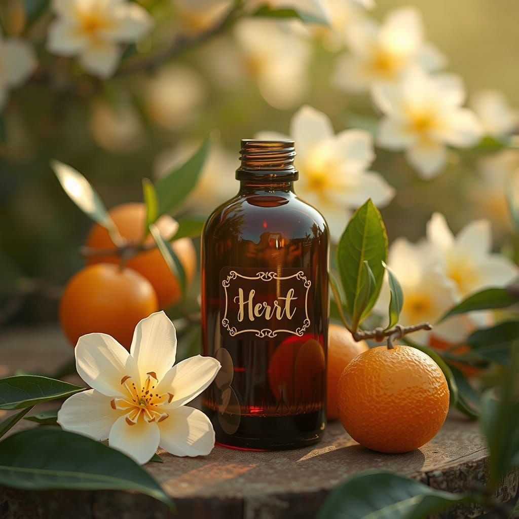 Neroli Oil in Amber Bottle, Impressionist Floral Garden