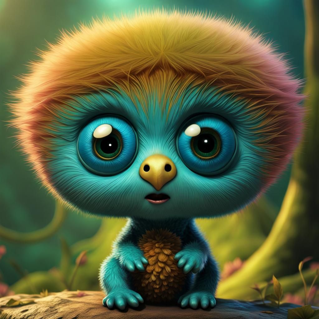 Adorable Fluffy Monster with Big Eyes in 3D Art