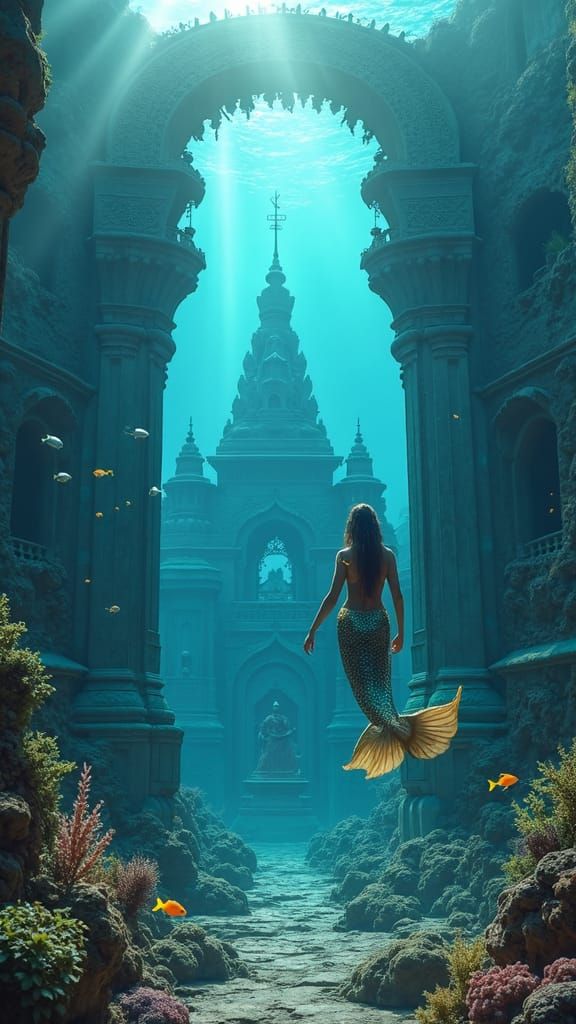 Mermaid Guarding Submerged Dwarka City Ruins