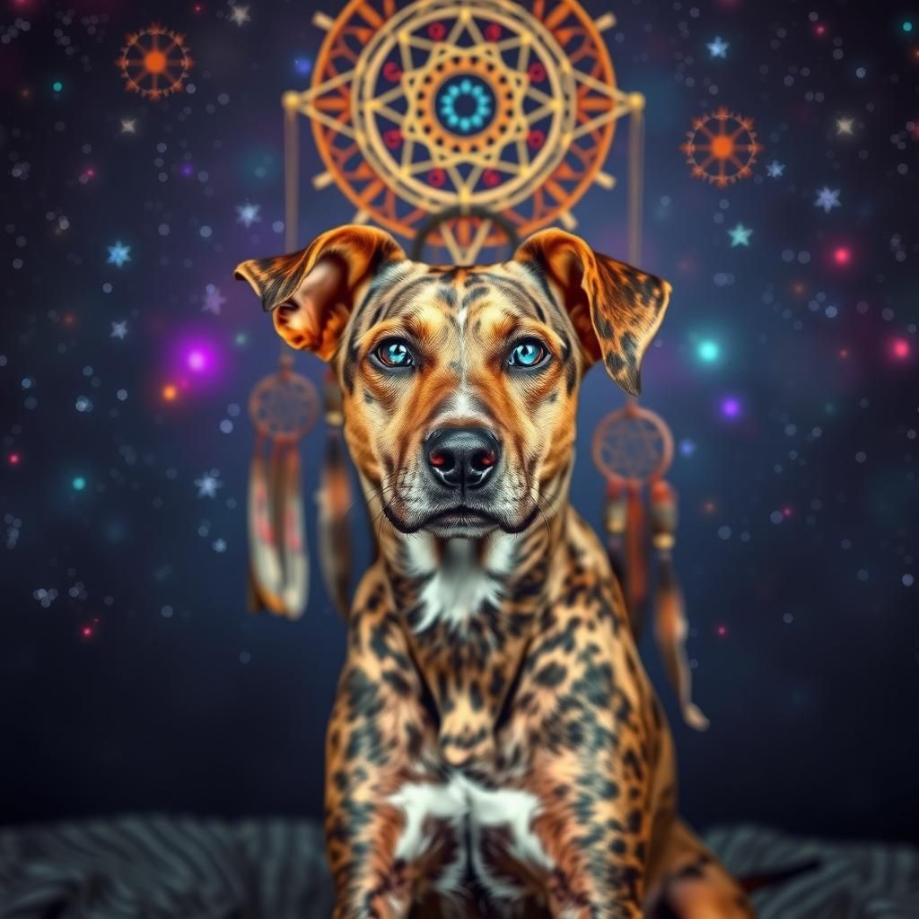 Catahoula Cur Dog in Starry Night Dreamscape