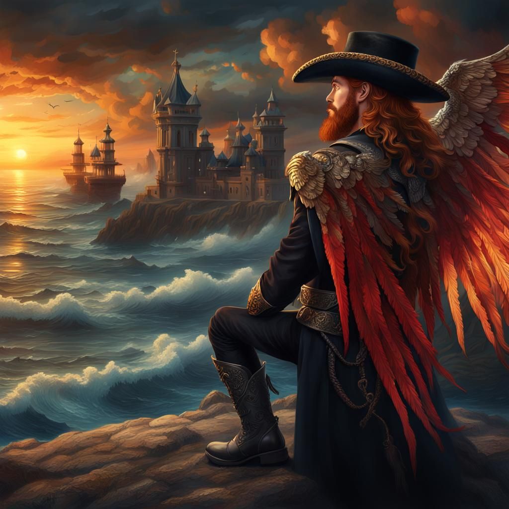 Winged Prince Watches Sunset: Fantasy Concept Art
