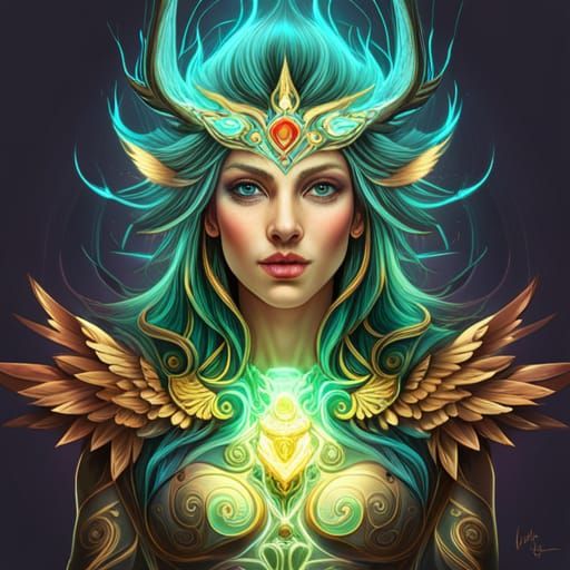 Bioluminescent Cybernetic Owl Goddess Digital Painting