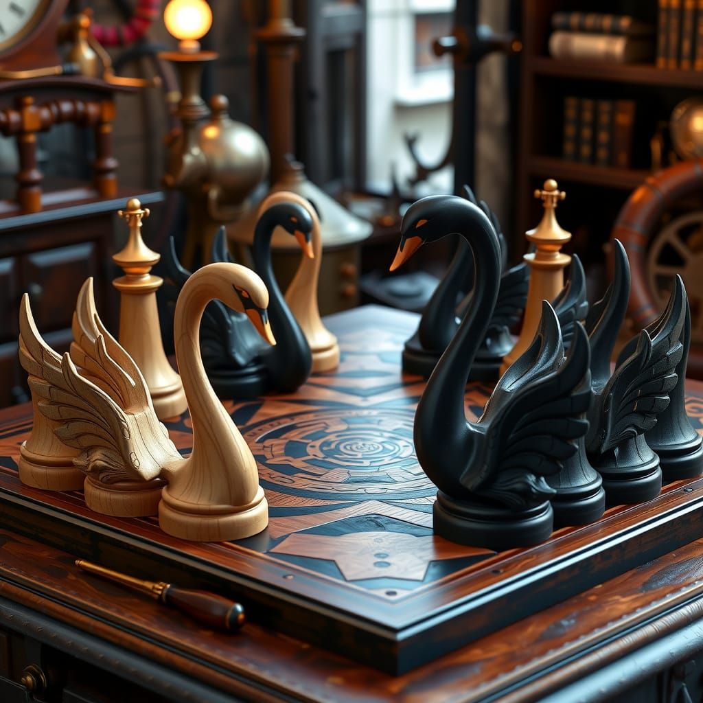 Steampunk Wooden Board Game with Intricate Vortex Design