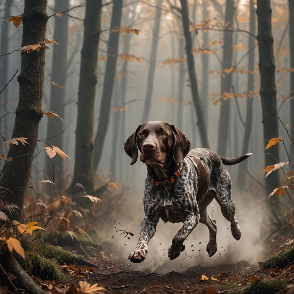 German Shorthaired Pointer in Misty Forest