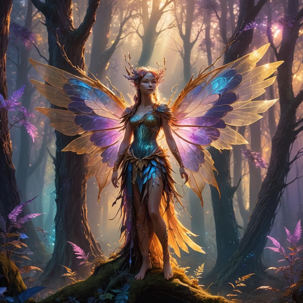 Intricate Tree Faerie in Glowing Forest Concept Art