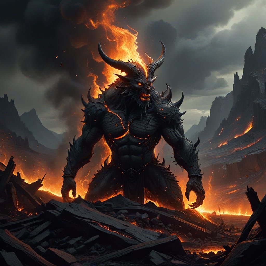Surreal Dark Fantasy Illustration of Fiery Wrath