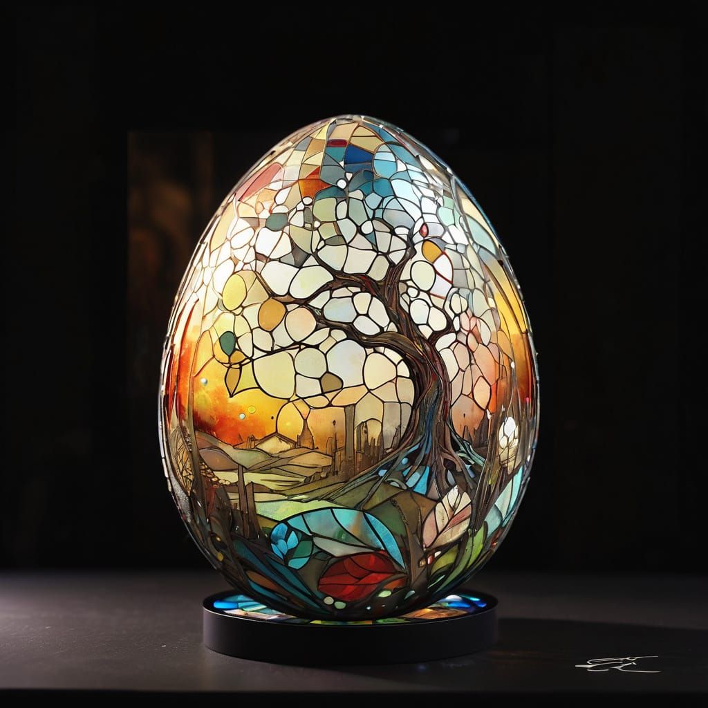 Vibrant Stained Glass Egg in Art Brut Style
