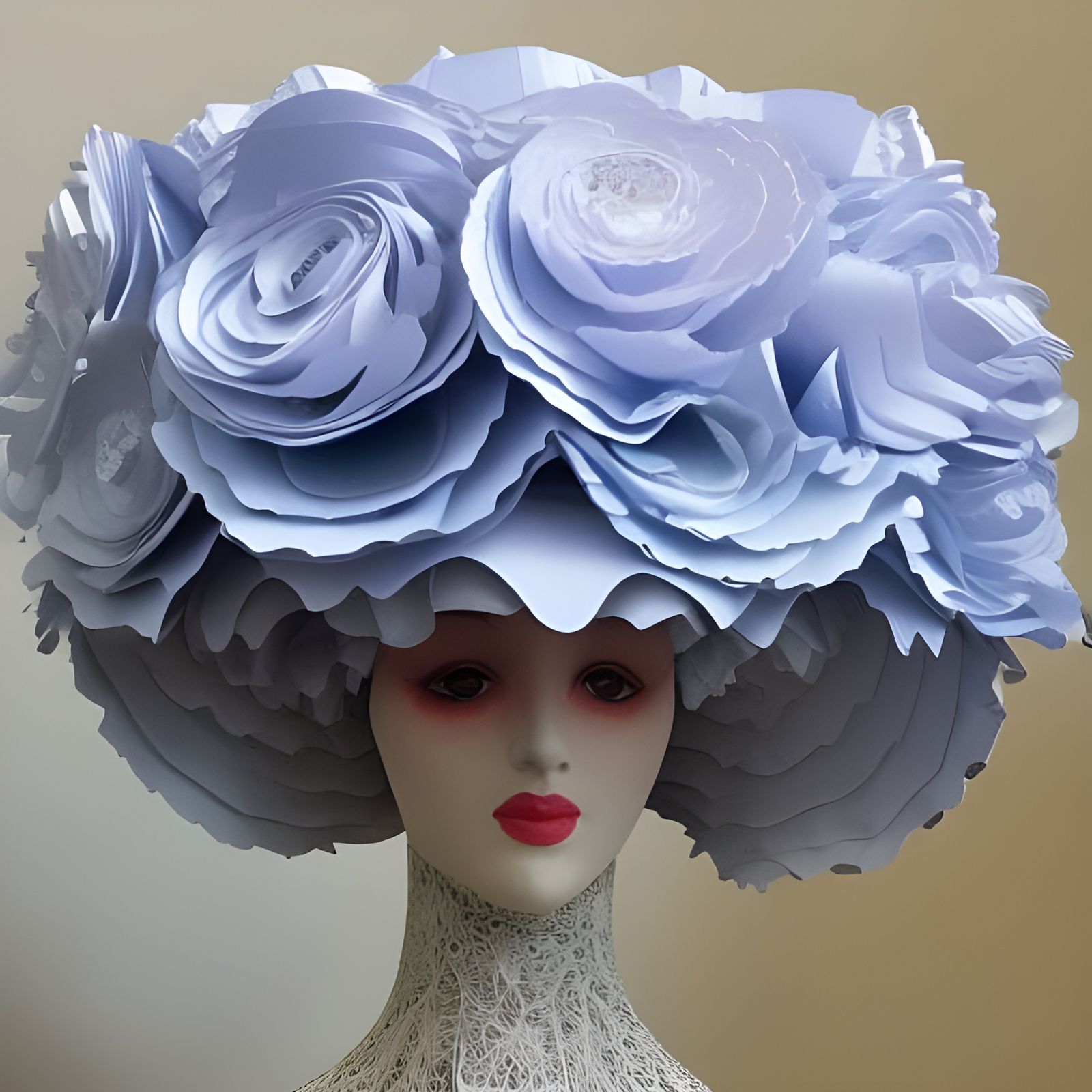 Elaborate Paper Rococo Dress and Hat Sculpture