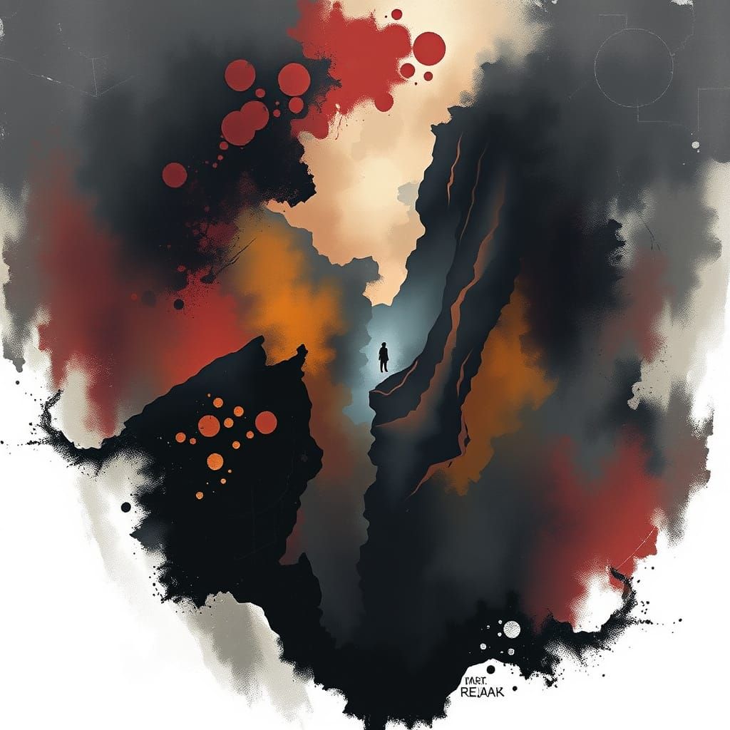 Abstract Vertigo: Figure Overlooking Deep Canyon