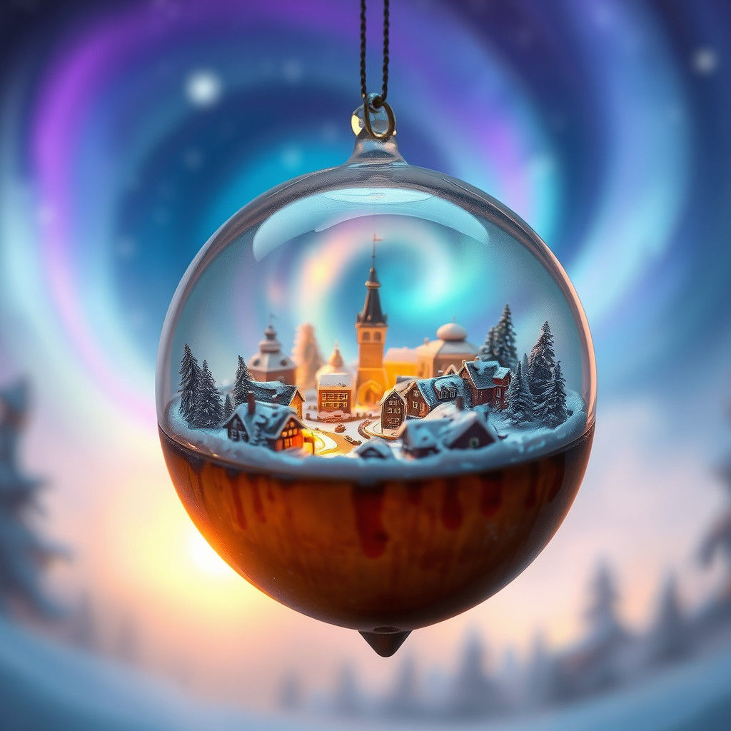 Miniature Winter Cityscape in Glass Acorn