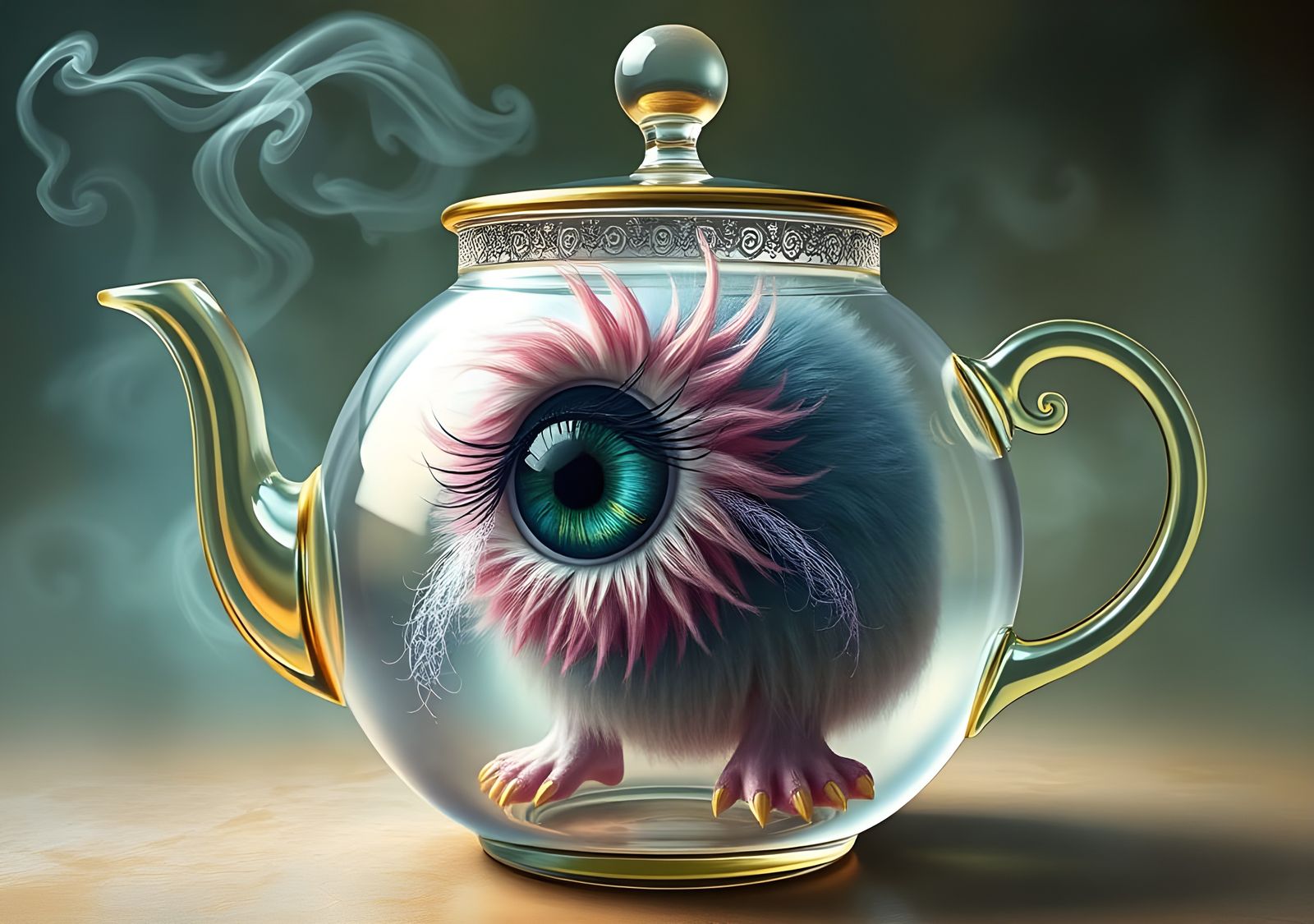 Eyeball Monster Knitting Eyelashes in Teapot