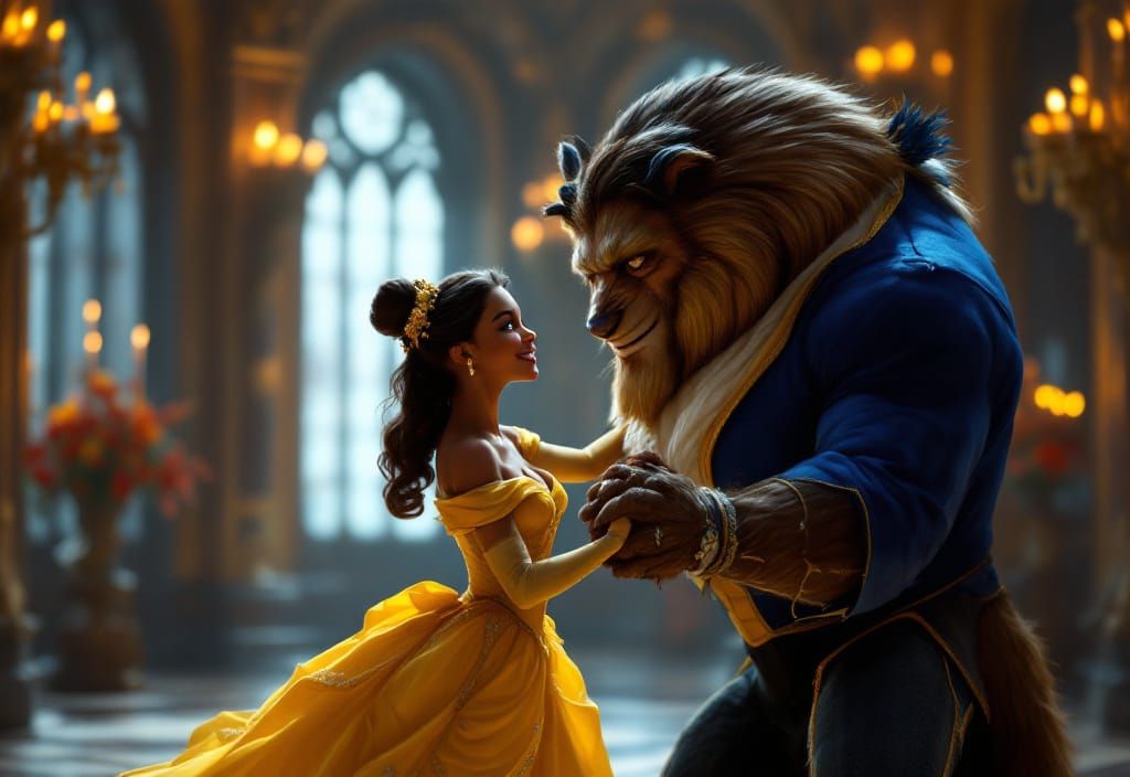 Belle and Beast Dancing in Grand Library