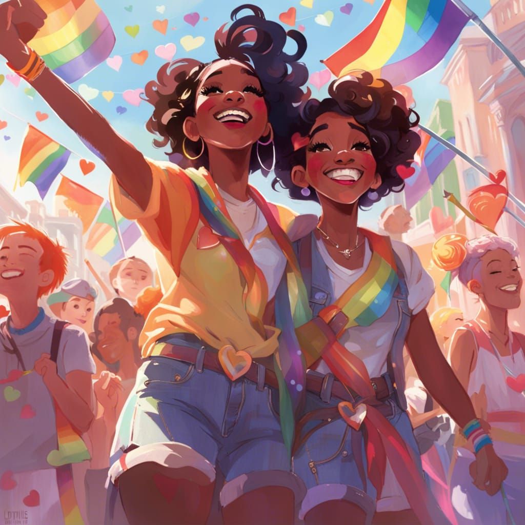 Joyous LGBTQ+ Pride Parade in Digital Painting Style
