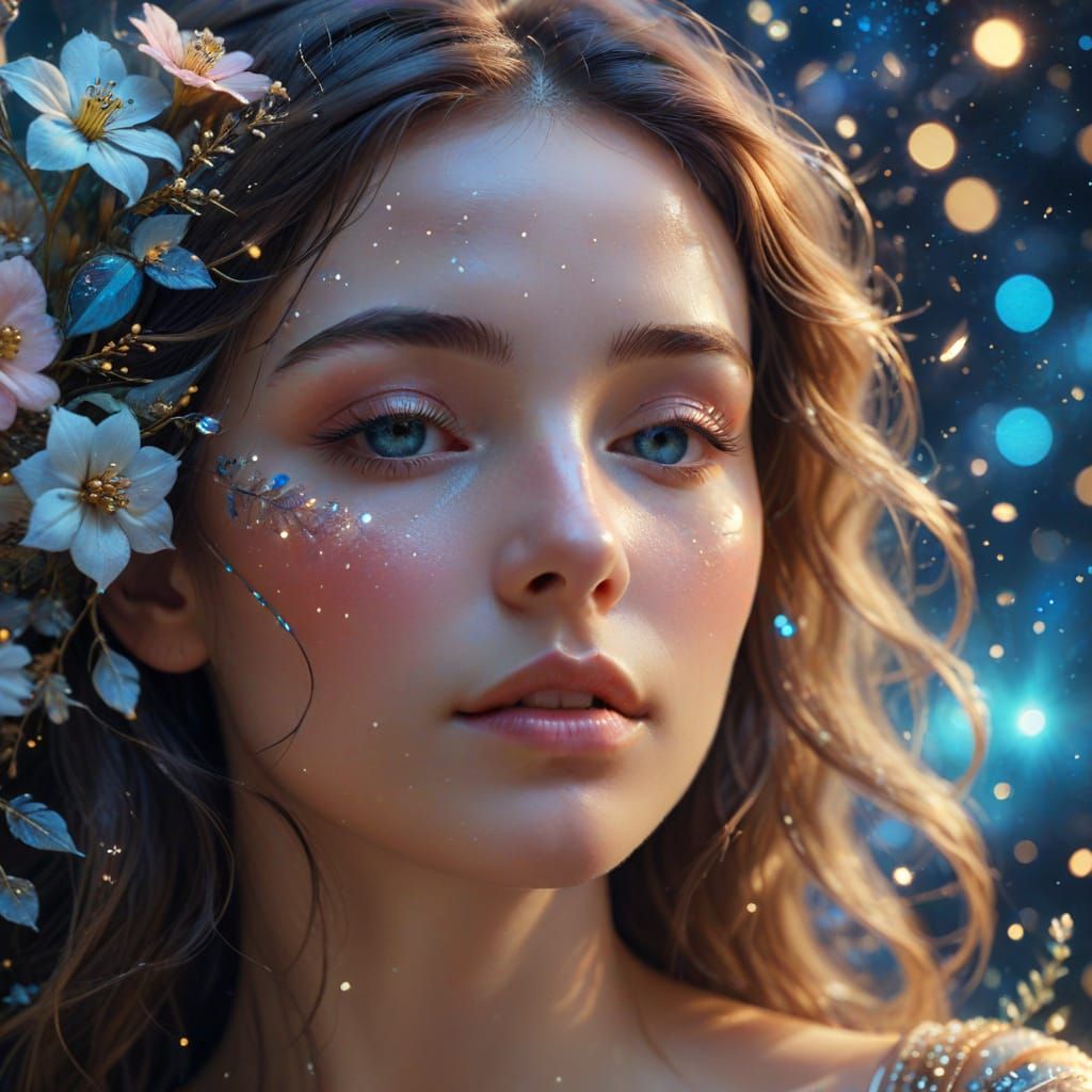 Dreamy Surreal Woman with Floral Accents