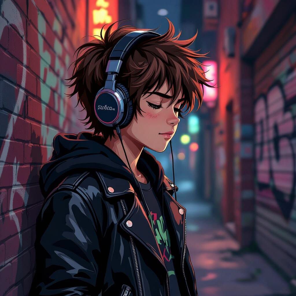 Teenage Boy in Urban Alleyway in Grunge Style