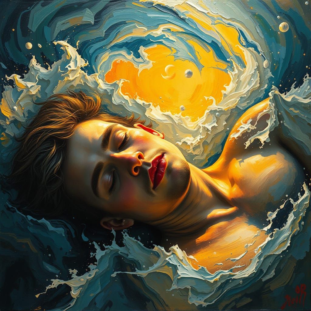 Surreal Dreamscape Figure Lost in Turbulent Subconsciousness