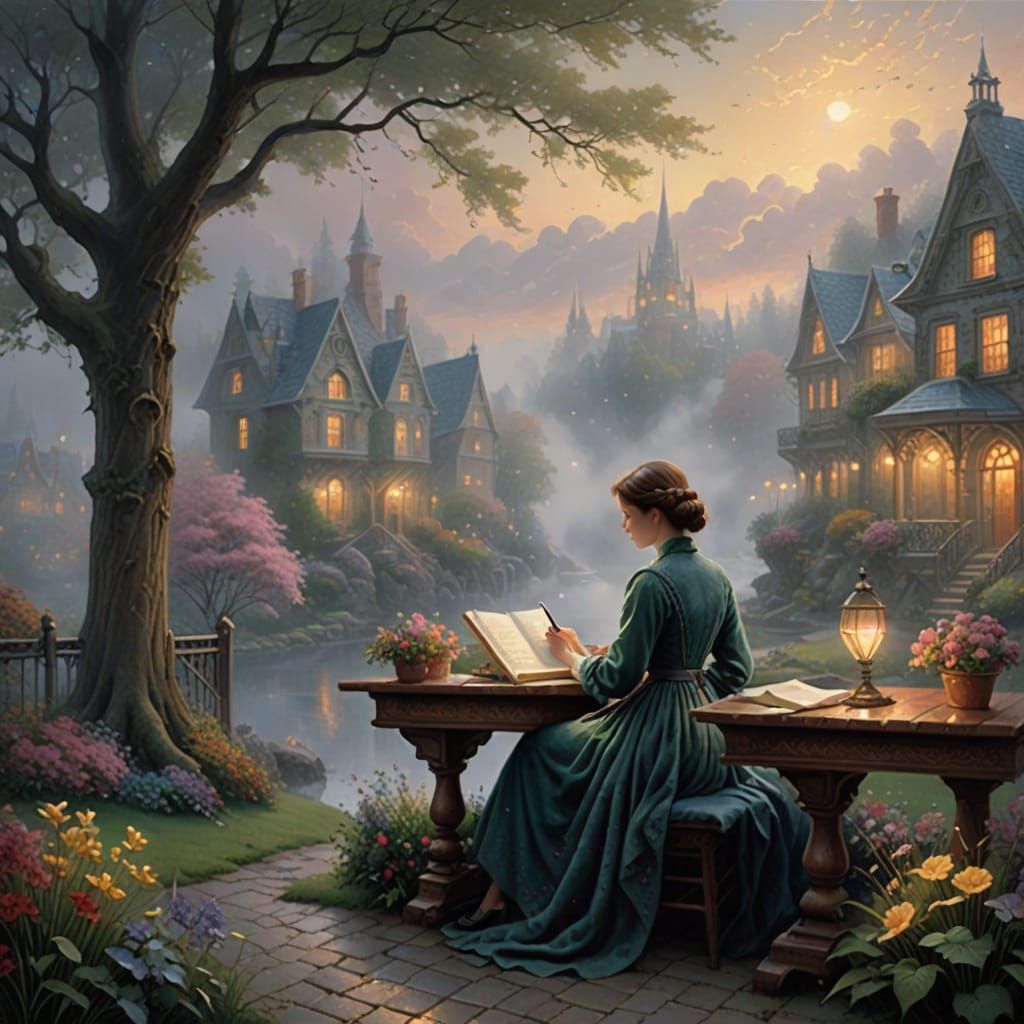 Romantic Misty Reunion Scene with Female Writer