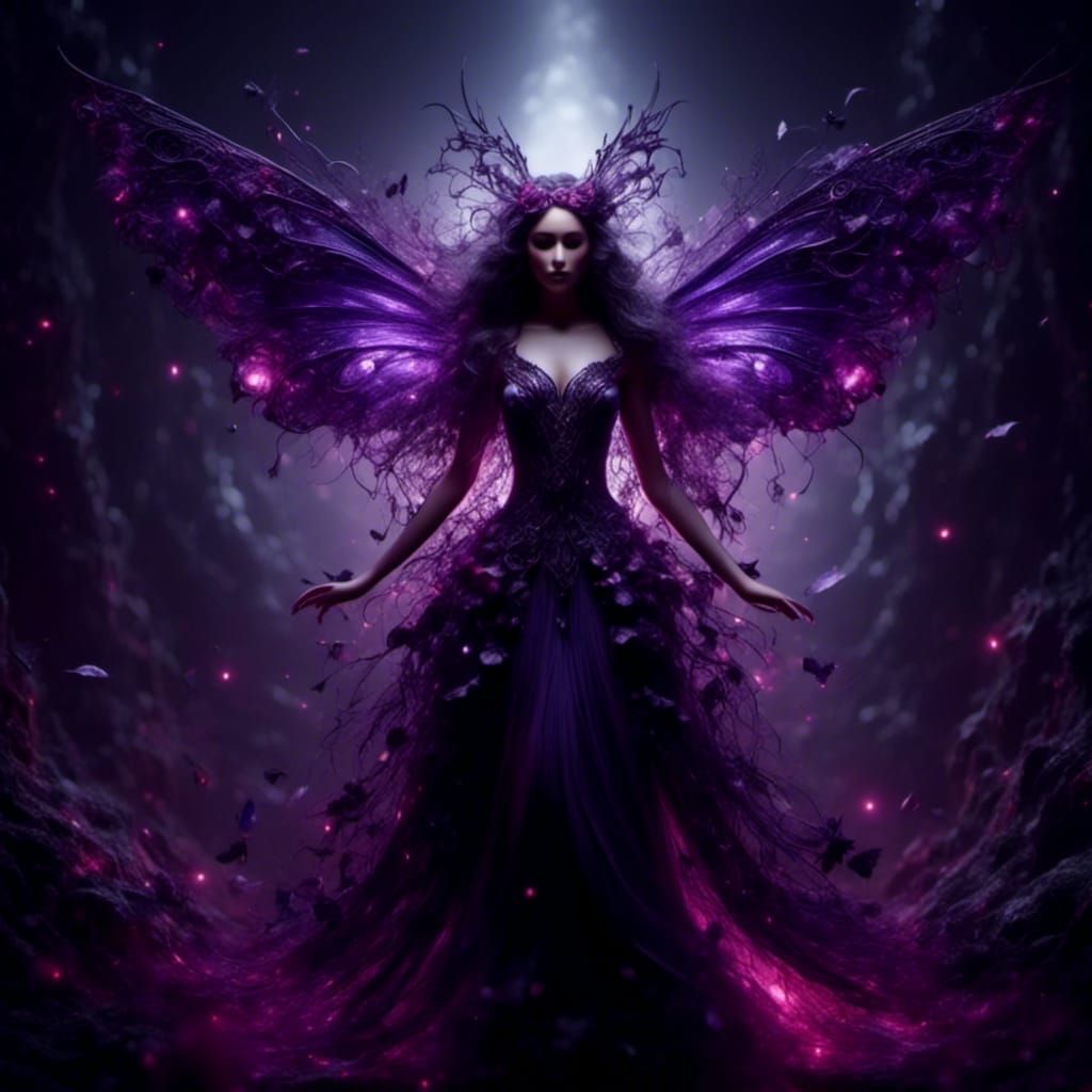 Dark Moth Fairy with Intricate Wings