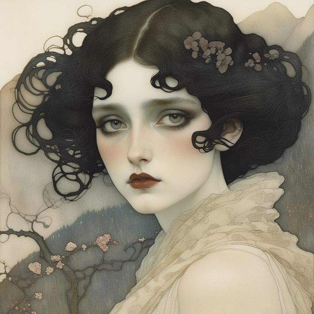 Goth Beauty Portrait in Misty Glade