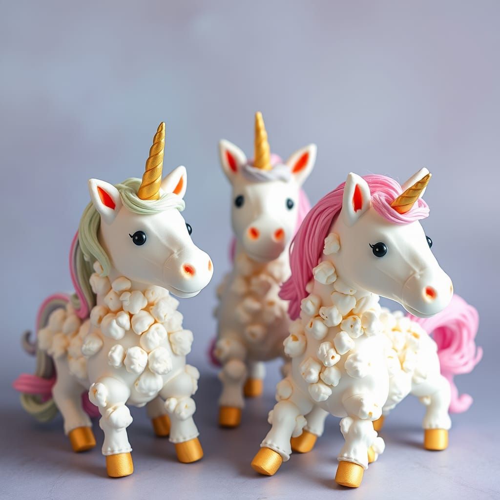 Whimsical Popcorn Unicorns in a Magical Landscape
