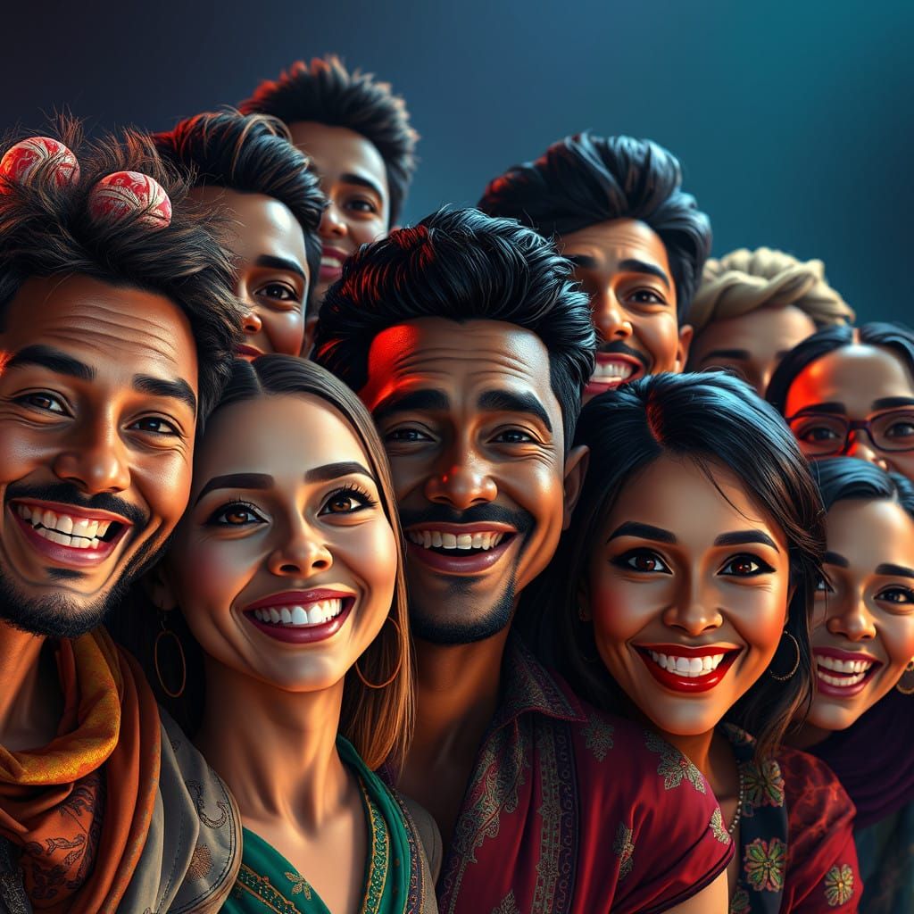 Diverse Joyful Portraits in Vibrant Concept Art Style