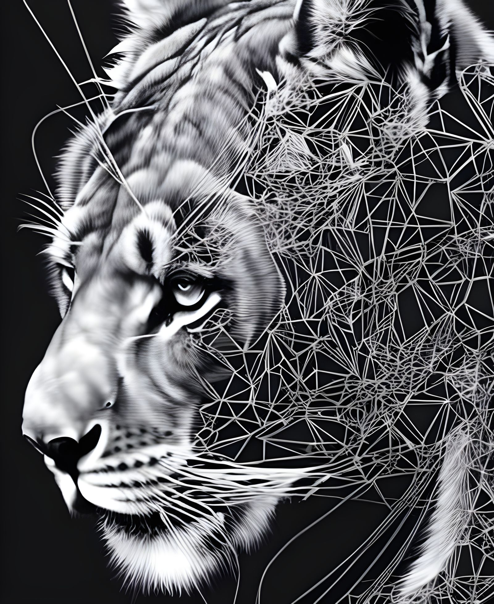 Detailed Lioness Portrait with Silver Outlines