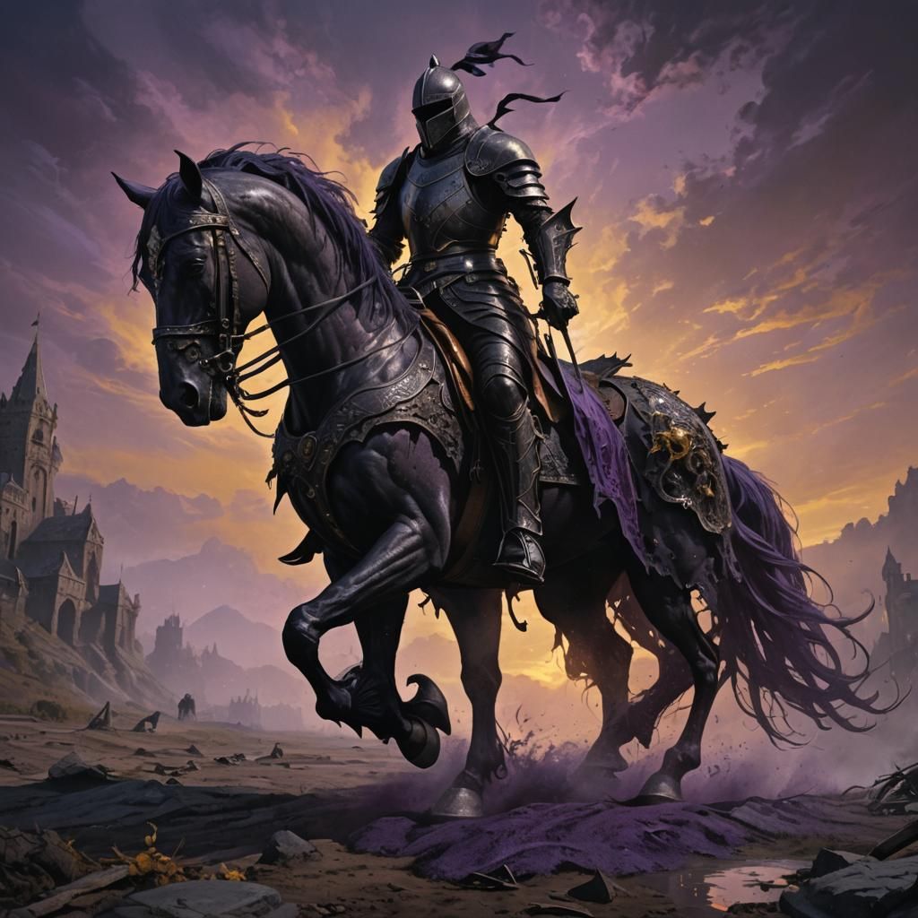 Undead Knight on Black Horse in Dark Fantasy Art