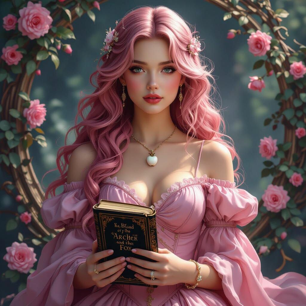 Evangeline Fox in a Pink Dress with Rose Gold Hair