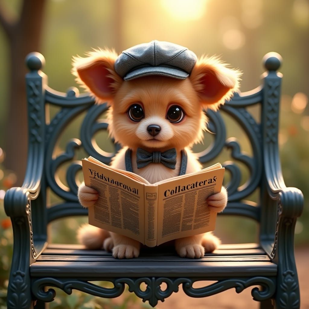 Havanese Puppy Reads Newspaper in Dreamlike Matte Painting