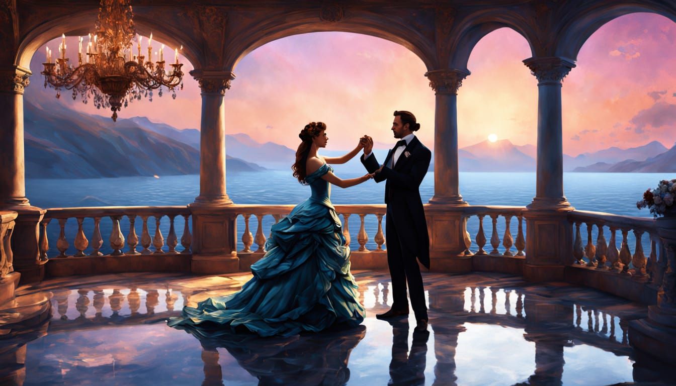 Victorian Era Dance on Moonlit Terrace