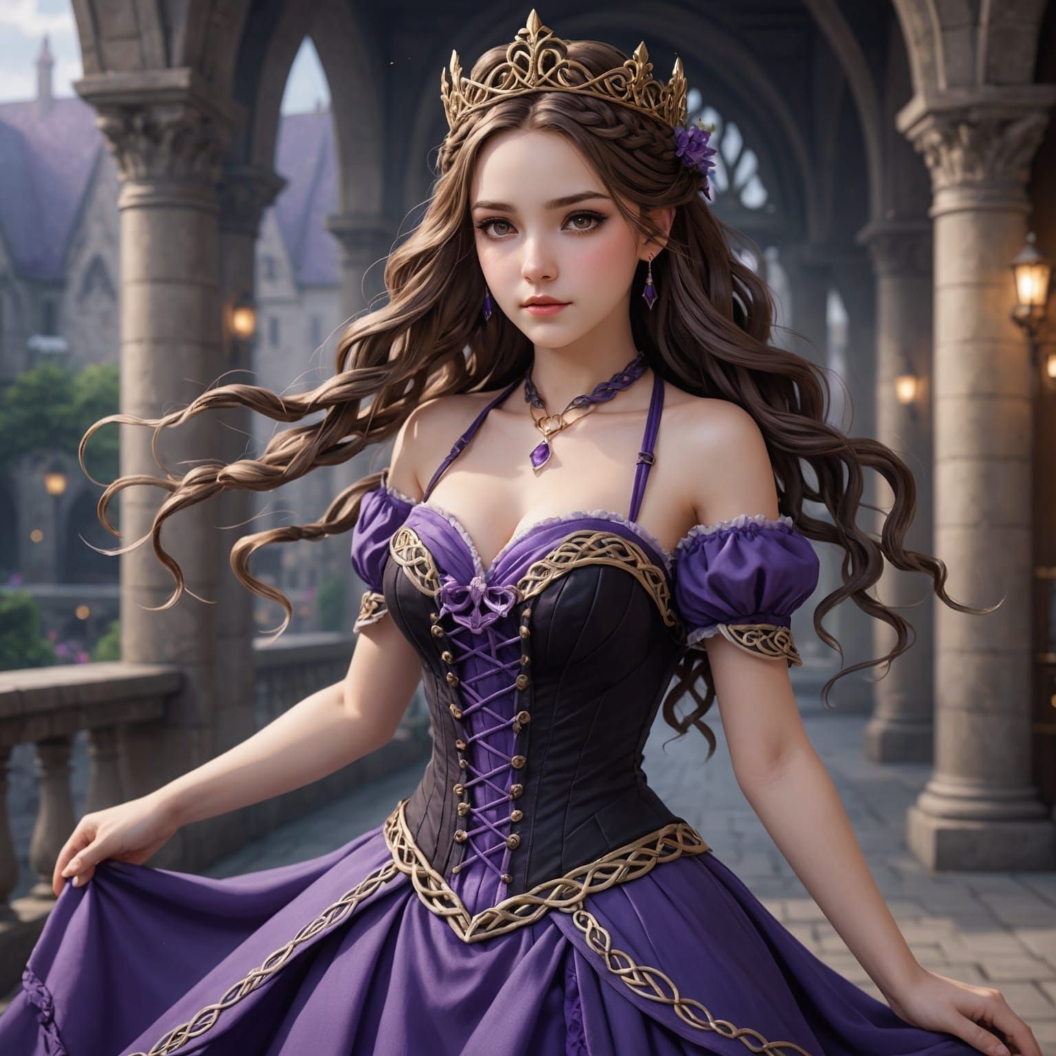 Brown-haired Fairy in Purple Corset: 3D Anime Art