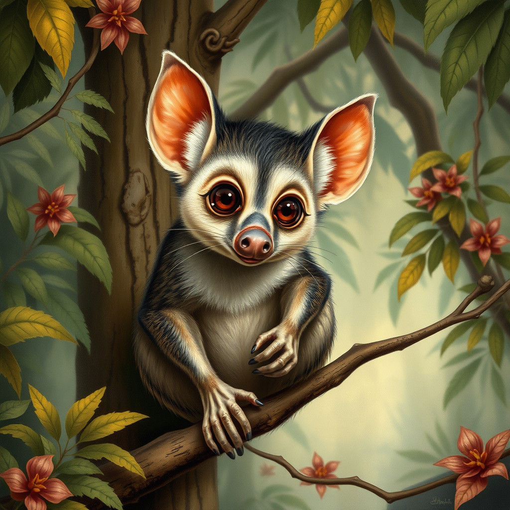 Detailed Aye-aye Illustration in Folk Art Style