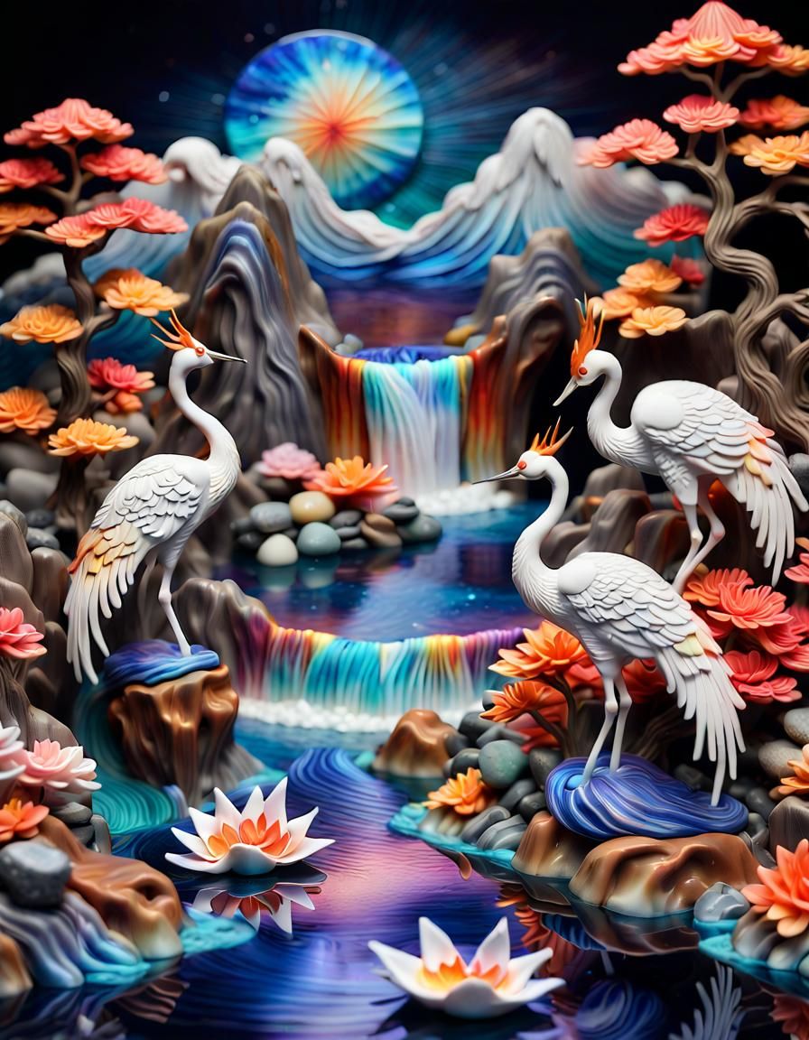 Polymer Clay Cranes at Mountain Lake